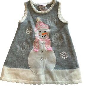 Bonni‎ Baby Girl Snowman Knit Dress Pink White Gray 12 Months Sleeveless